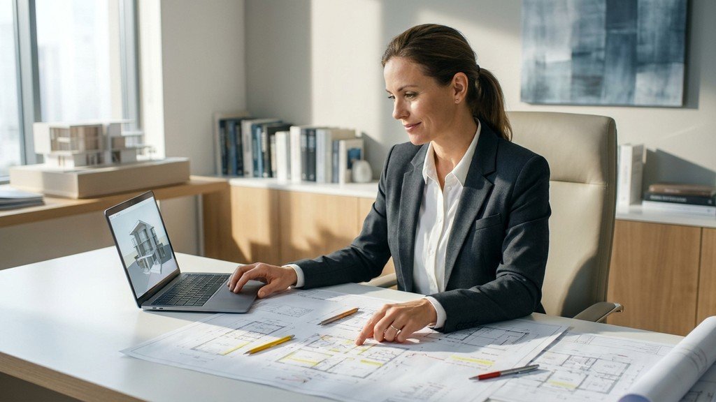 אדריכל מקצועי עובד על תוכניות להסדרת חריגות בנייה