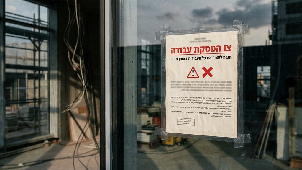 הדמיה של צו הפסקת עבודה מנהלי בגין עבירות תכנון ובנייה