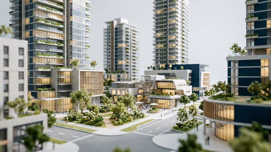 מודל אדריכלי מוקטן של התחדשות עירונית ועירוב שימושים