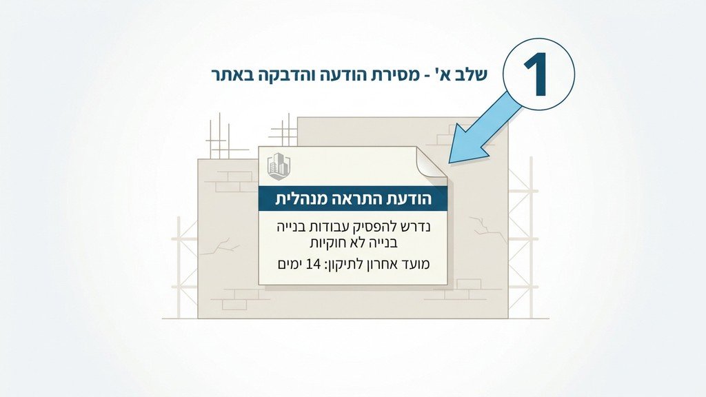 התראת צו הריסה מודבקת על מבנה