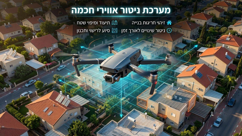 רחפן ממפה אזור עירוני לאיתור חריגות בנייה