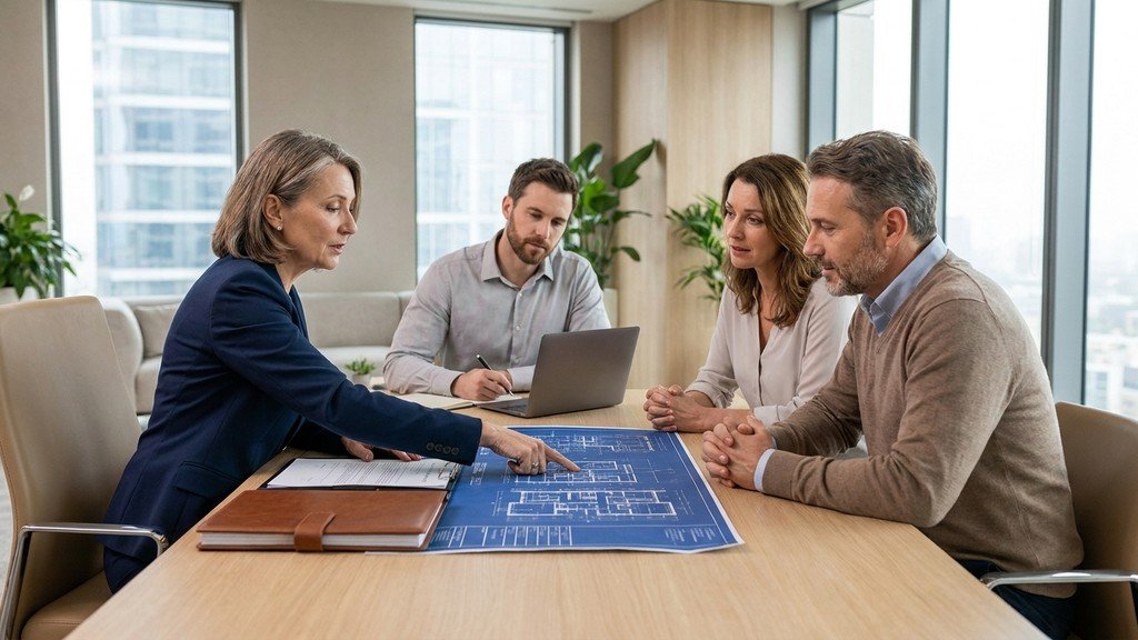 פגישת ייעוץ תכנוני במשרד מקצועי לבחינת אסטרטגיה רישויית