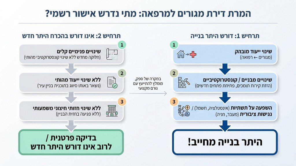 שרטוט אדריכלי המציג שינוי ייעוד של דירת מגורים לעסק