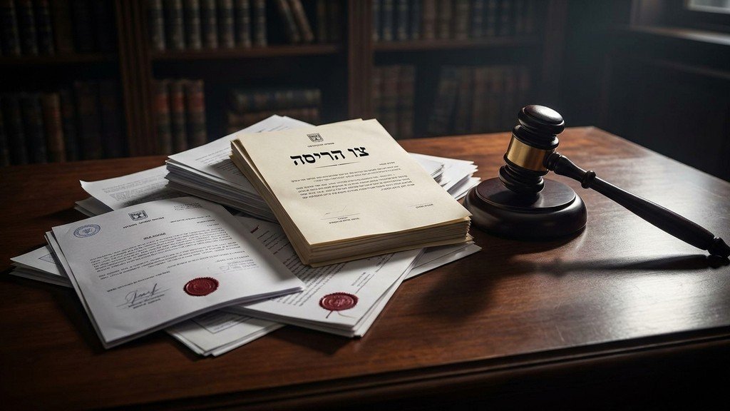 מסמכים משפטיים ופטיש שופט המייצגים אכיפה של עבירות בנייה