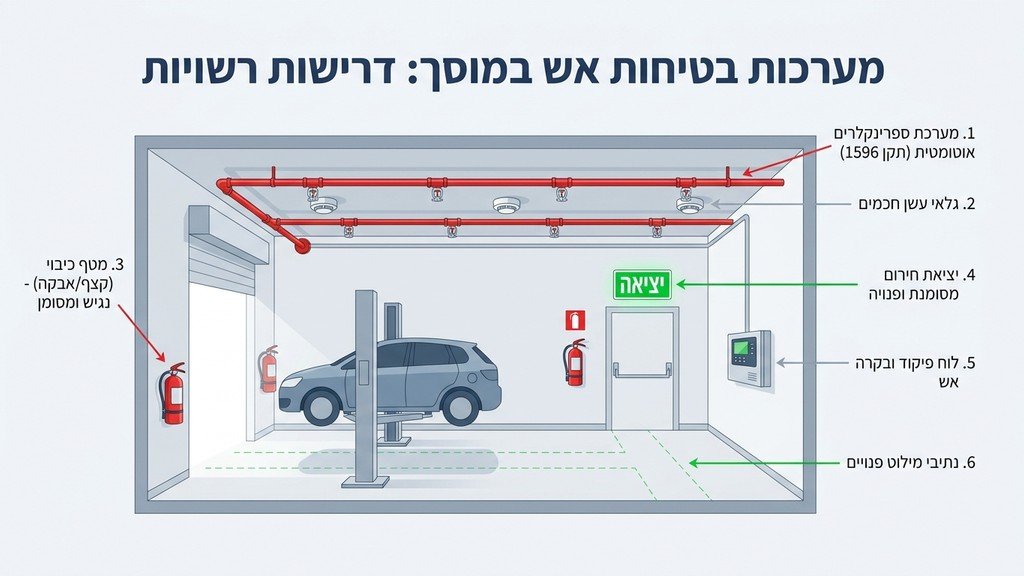 מערכות בטיחות וכיבוי אש במוסך כחלק מתהליך רישוי עסקים