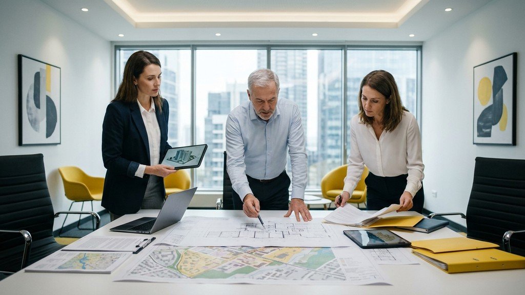 צוות מומחים בוחן מסמכי רישוי ותוכניות בניין עיר
